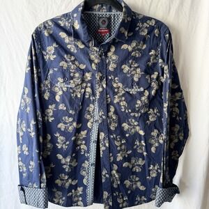 Quarry Jeans Long Sleeve Button Up Floral Western Cowgirl Size Medium Blue
